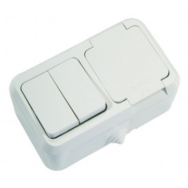 Pistikupesa 1-ne + Lüliti 2-ne veksel IP44 valge